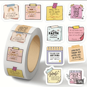 500pcs Bible Verse Stickers Roll, Inspirational Scripture Adhesive Labels for Laptop, Journal, Envelopes, Water Bottle Sealing Decoration, Paper Material